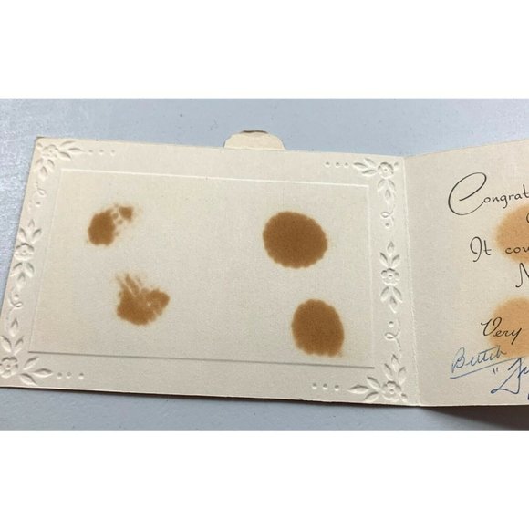 Vintage Baby Shower Congratulations Greeting Card Used Embossed Baby Shoe 1950s - Picture 3 of 9